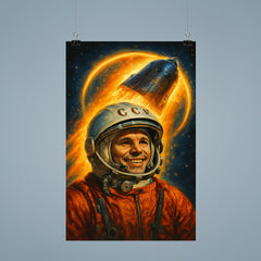 Yuri Gagarin haloed by Vostok capsule glow poster 9