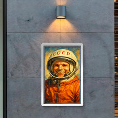 Yuri Gagarin smiling in cosmonaut orange poster 2