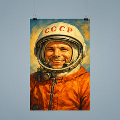 Yuri Gagarin smiling in cosmonaut orange poster 9