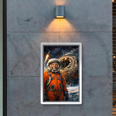 Yuri Gagarin suited beside Vostok capsule poster 2