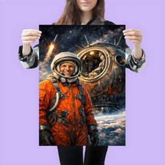 Yuri Gagarin suited beside Vostok capsule poster 3