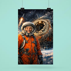 Yuri Gagarin suited beside Vostok capsule poster 6
