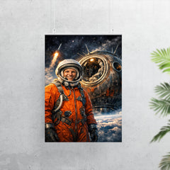 Yuri Gagarin suited beside Vostok capsule poster 7