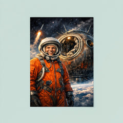 Yuri Gagarin suited beside Vostok capsule poster 8