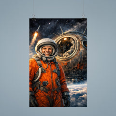 Yuri Gagarin suited beside Vostok capsule poster 9