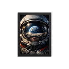 Yuri Gagarin visor reflection of Earthrise framed print on a plain backdrop in size 12"x16".