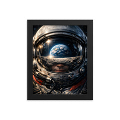 Yuri Gagarin visor reflection of Earthrise framed print on a plain backdrop in size 8"x10".
