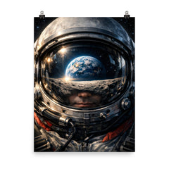 Yuri Gagarin visor reflection of Earthrise poster on a plain backdrop in size 8"x10".