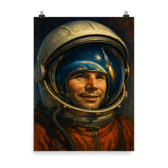 Yuri Gagarin visor reflection portrait poster on a plain backdrop in size 8"x10".
