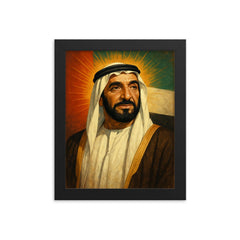 Zayed bin Sultan Al Nahyan framed print on a plain backdrop in size 8"x10".