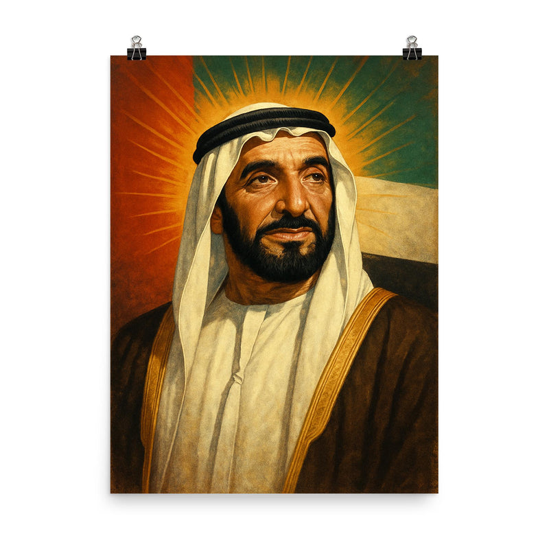 Zayed bin Sultan Al Nahyan poster on a plain backdrop in size 8