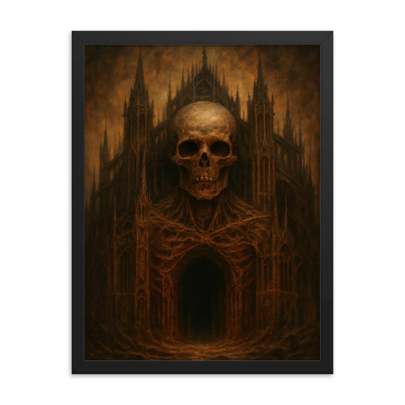 Zdzisław Beksiński nightmare cathedral painter framed print on a plain backdrop in size 18