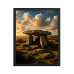 Zennor Quoit Cornwall England framed print on a plain backdrop in size 16"x20".
