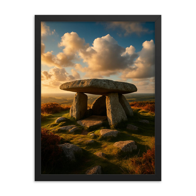 Zennor Quoit Cornwall England framed print on a plain backdrop in size 18