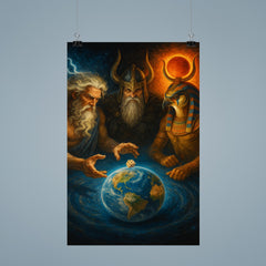 Zeus Odin and Ra rolling dice for ownership of Earth poster 9