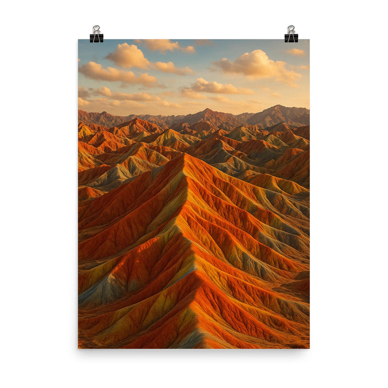 Zhangye Danxia Rainbow Mountains China poster on a plain backdrop in size 8