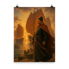 Zheng He treasure fleet departure poster on a plain backdrop in size 8"x10".