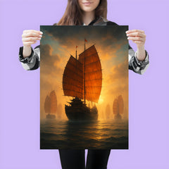 Zheng He treasure fleet emerging from misted horizon poster 3