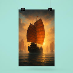 Zheng He treasure fleet emerging from misted horizon poster 6