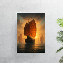 Zheng He treasure fleet emerging from misted horizon poster 7