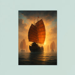 Zheng He treasure fleet emerging from misted horizon poster 8
