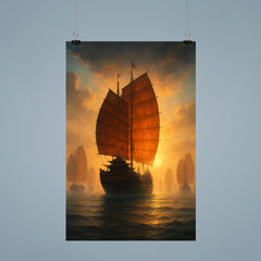 Zheng He treasure fleet emerging from misted horizon poster 9