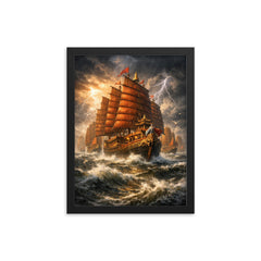 Zheng He treasure fleet in monsoon grandeur framed print on a plain backdrop in size 12"x16".