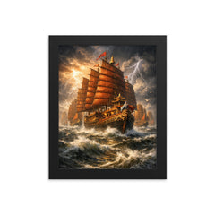 Zheng He treasure fleet in monsoon grandeur framed print on a plain backdrop in size 8"x10".