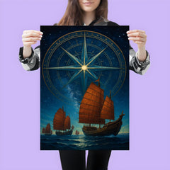 Zheng He treasure fleet under star compass poster 3