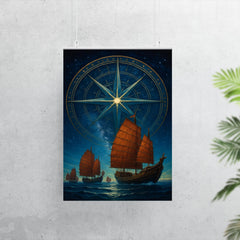 Zheng He treasure fleet under star compass poster 7