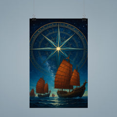 Zheng He treasure fleet under star compass poster 9