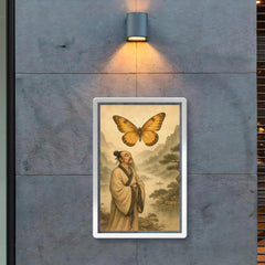 Zhuangzi dreaming butterfly over river mist poster 2