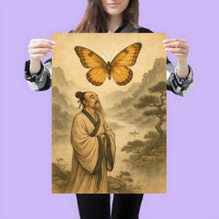 Zhuangzi dreaming butterfly over river mist poster 3