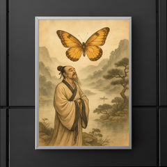 Zhuangzi dreaming butterfly over river mist poster 5