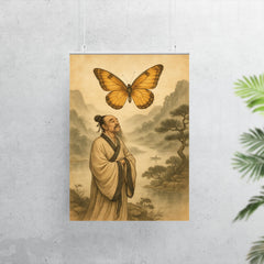 Zhuangzi dreaming butterfly over river mist poster 7