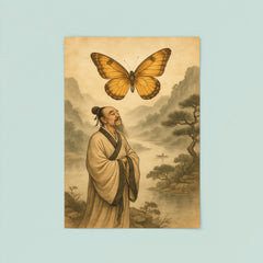 Zhuangzi dreaming butterfly over river mist poster 8