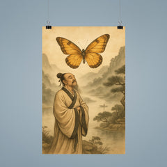 Zhuangzi dreaming butterfly over river mist poster 9