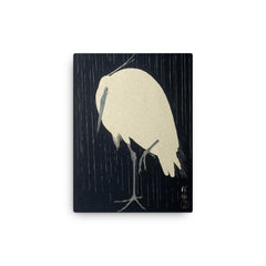 Zilverreiger in de Regen by Ohara Koson  canvas print on a plain backdrop in size 12"x16".