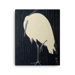 Zilverreiger in de Regen by Ohara Koson  canvas print on a plain backdrop in size 16"x20".