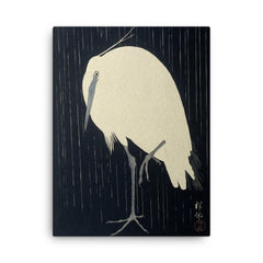 Zilverreiger in de Regen by Ohara Koson  canvas print on a plain backdrop in size 18"x24".