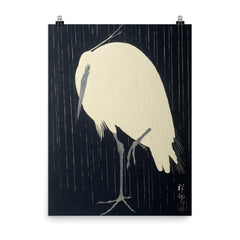 Zilverreiger in de Regen by Ohara Koson  poster on a plain backdrop in size 8"x10".