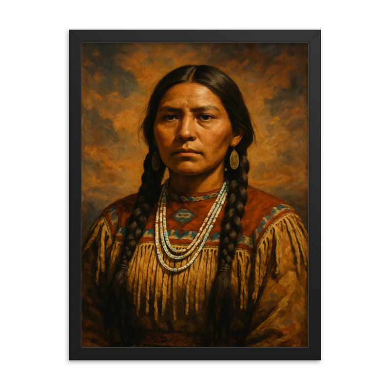 Zitkala Sa framed print on a plain backdrop in size 18