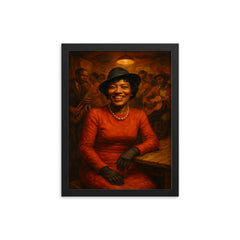 Zora Neale Hurston in Southern juke joint framed print on a plain backdrop in size 12"x16".