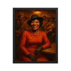 Zora Neale Hurston in Southern juke joint framed print on a plain backdrop in size 16"x20".