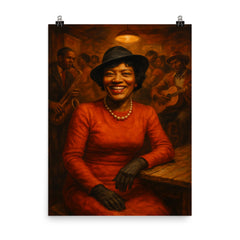 Zora Neale Hurston in Southern juke joint poster on a plain backdrop in size 8"x10".