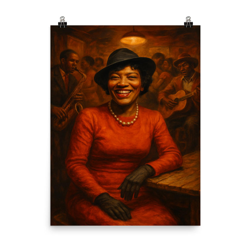 Zora Neale Hurston in Southern juke joint poster on a plain backdrop in size 8