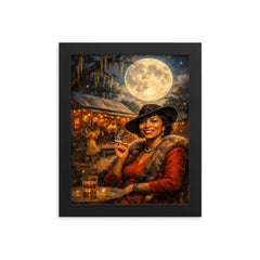Zora Neale Hurston under Southern juke joint moon framed print on a plain backdrop in size 8"x10".