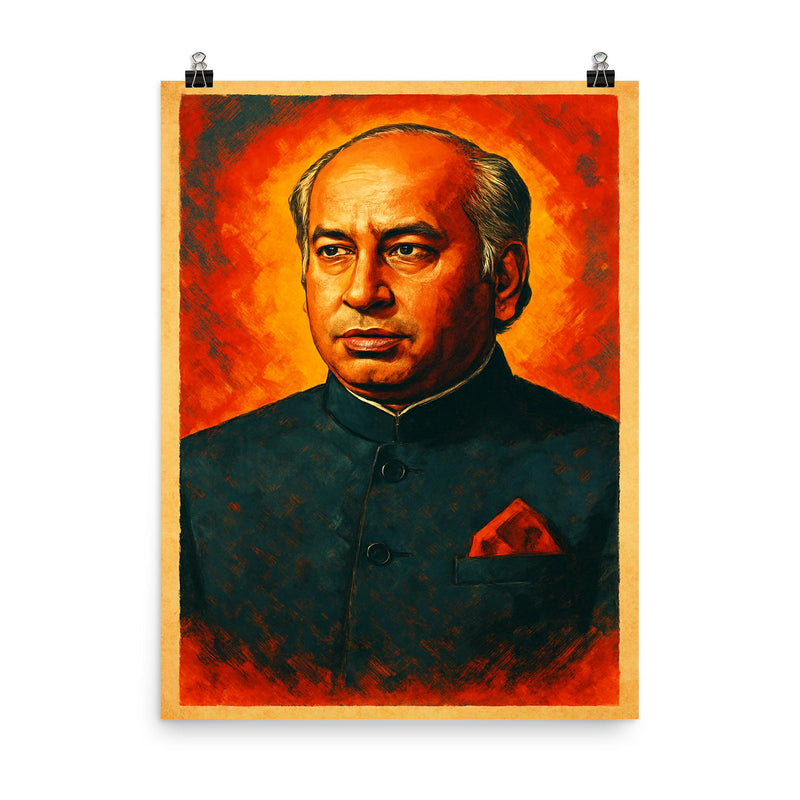 Zulfikar Ali Bhutto poster on a plain backdrop in size 8