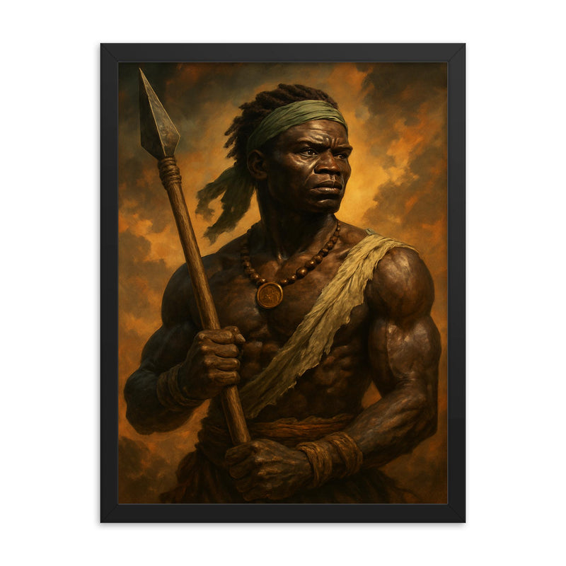 Zumbi dos Palmares framed print on a plain backdrop in size 18
