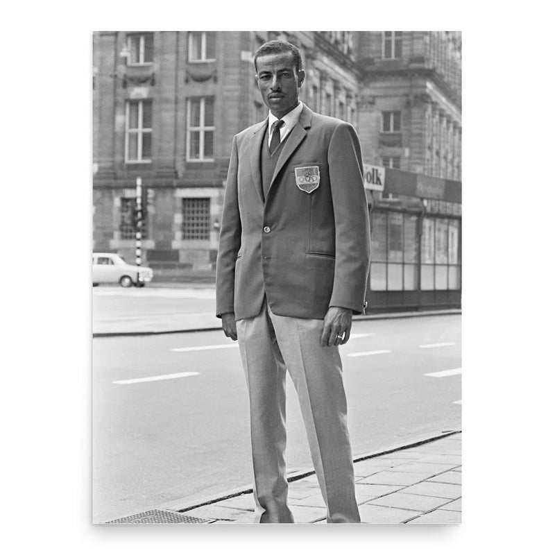 Abebe Bikila poster print, in size 18x24 inches.